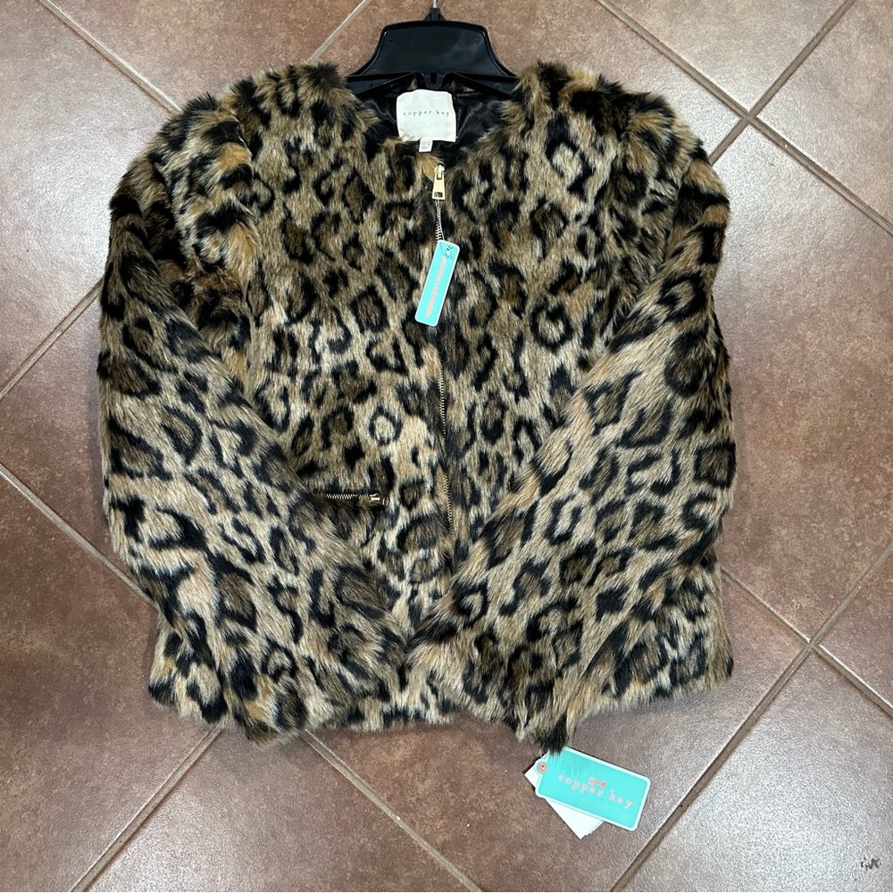Copper Key Leopard Faux Fur Coat